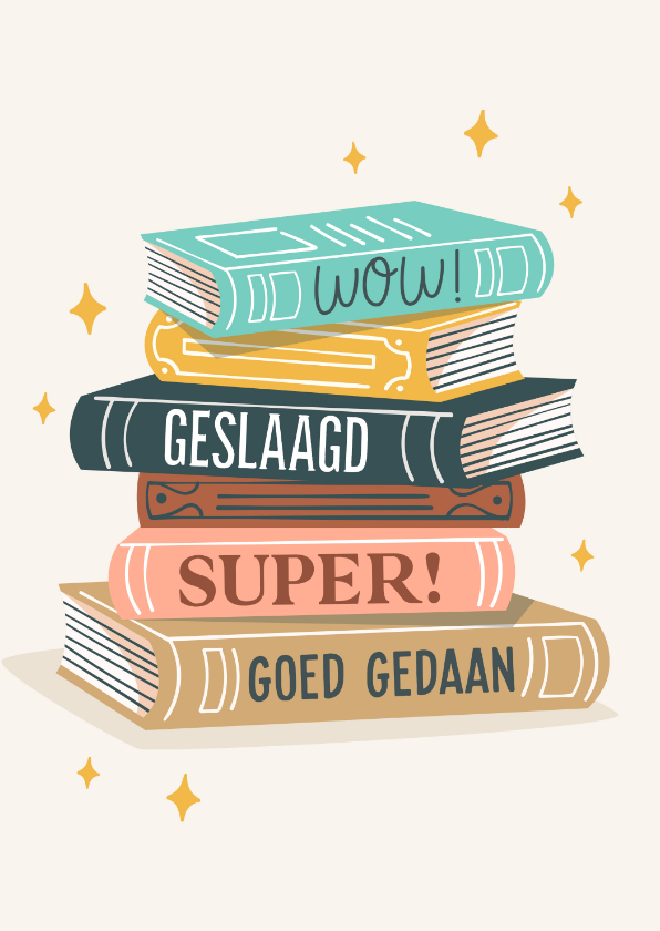 Geslaagd kaarten - Geslaagd kaart met boekenstapel