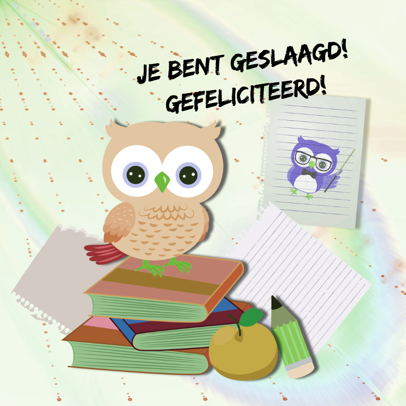 Geslaagd kaarten - Geslaagd kaart met uil bruin