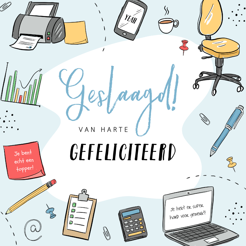 Geslaagd kaarten - Geslaagd kaart schoolexamen diploma illustraties leren