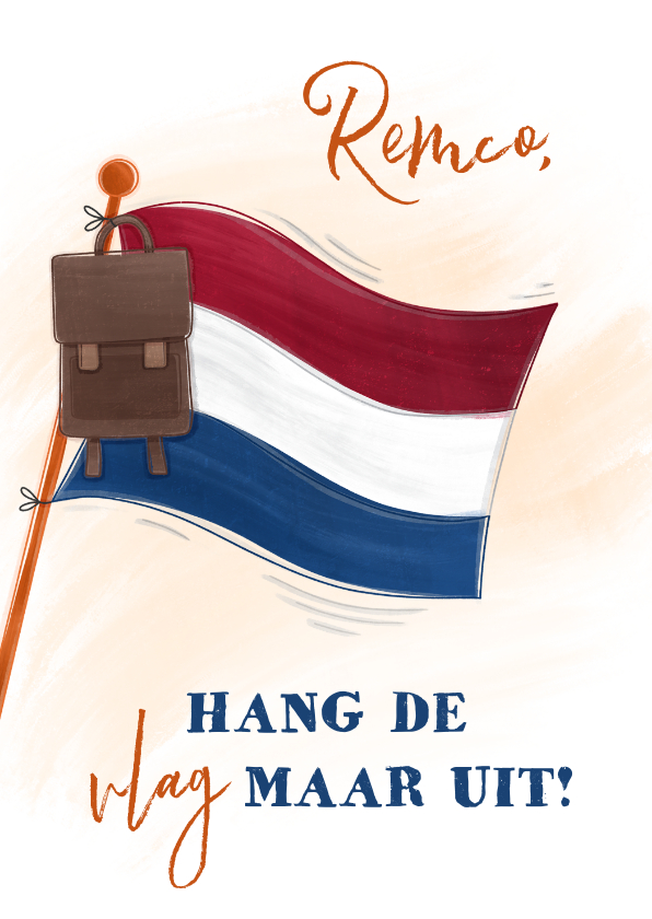 Geslaagd kaarten -  Geslaagd kaart tas aan vlag hang de vlag maar uit