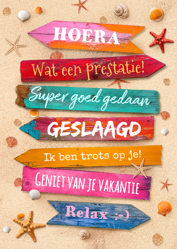 Geslaagd kaart tropisch strand wegwijzers relax schelpen - Geslaagd kaarten Geslaagd kaarten - Geslaagd kaart tropisch strand wegwijzers relax schelpen