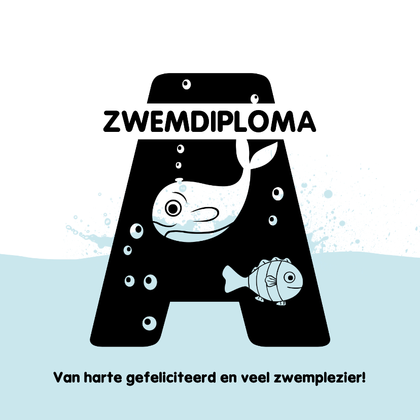Geslaagd kaart zwemdiploma A opspattend water - Geslaagd kaarten Geslaagd kaarten - Geslaagd kaart zwemdiploma A opspattend water