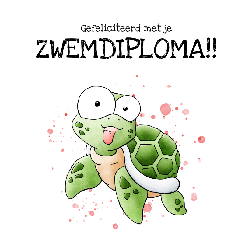 Geslaagd kaarten - Geslaagd kaart zwemdiploma - Zeeschildpad