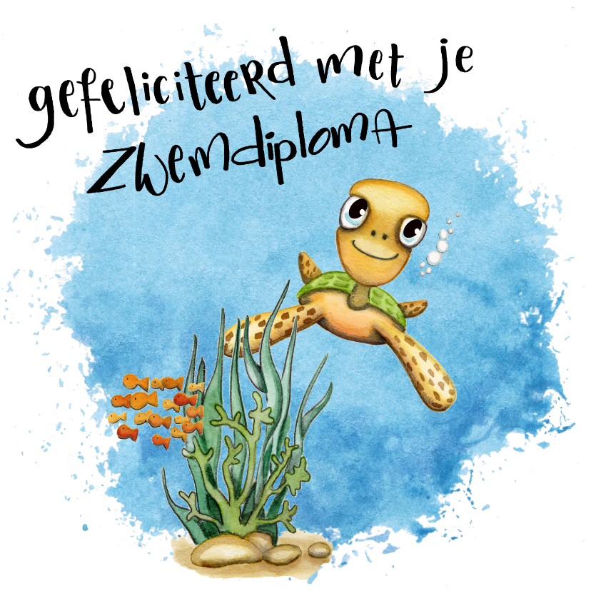 Geslaagd kaarten - Geslaagd kaarten zeeschildpad zwemdiploma A,B,C of anders 