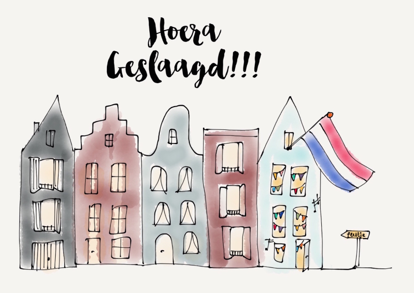 Geslaagd kaartje Huis met Vlag - Geslaagd kaarten Geslaagd kaarten - Geslaagd kaartje Huis met Vlag