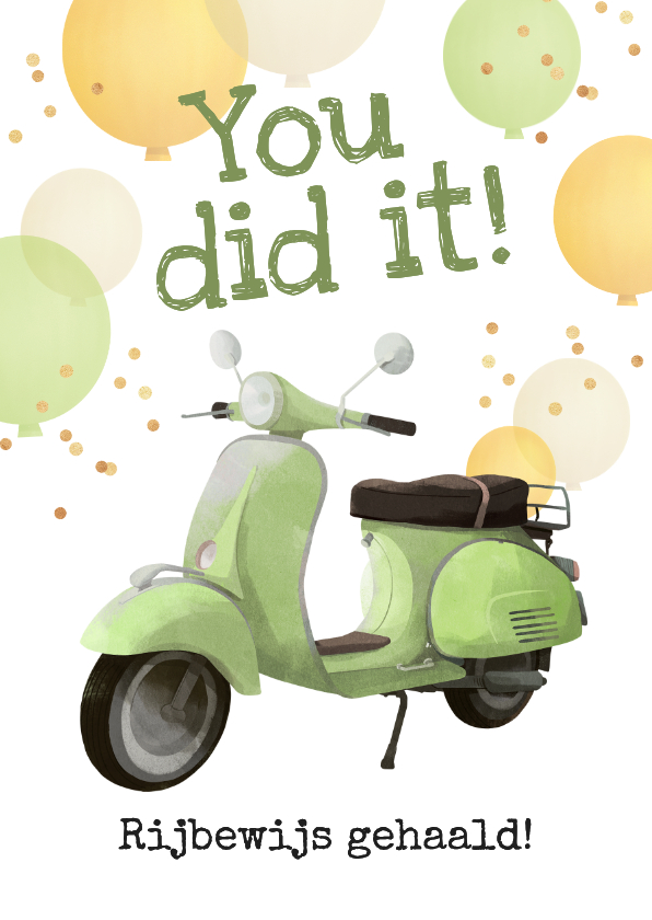 Geslaagd kaarten - Geslaagd scooterrijbewijs bromfiets ballonnen you did it