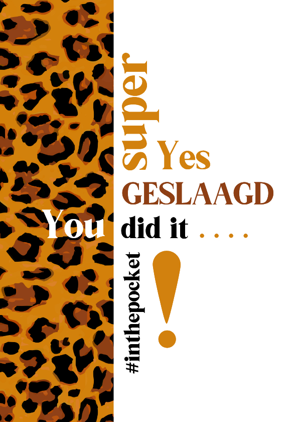Geslaagd Typografisch met luipaardprint - Geslaagd kaarten Geslaagd kaarten - Geslaagd Typografisch met luipaardprint