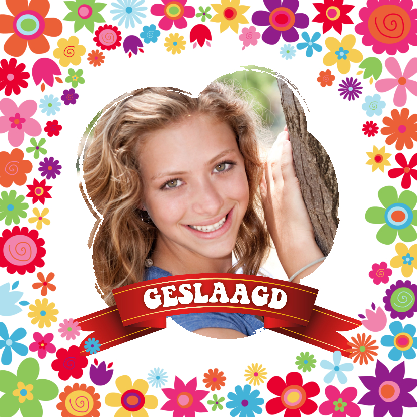 Geslaagd kaarten - Geslaagd vaandel en bloemen