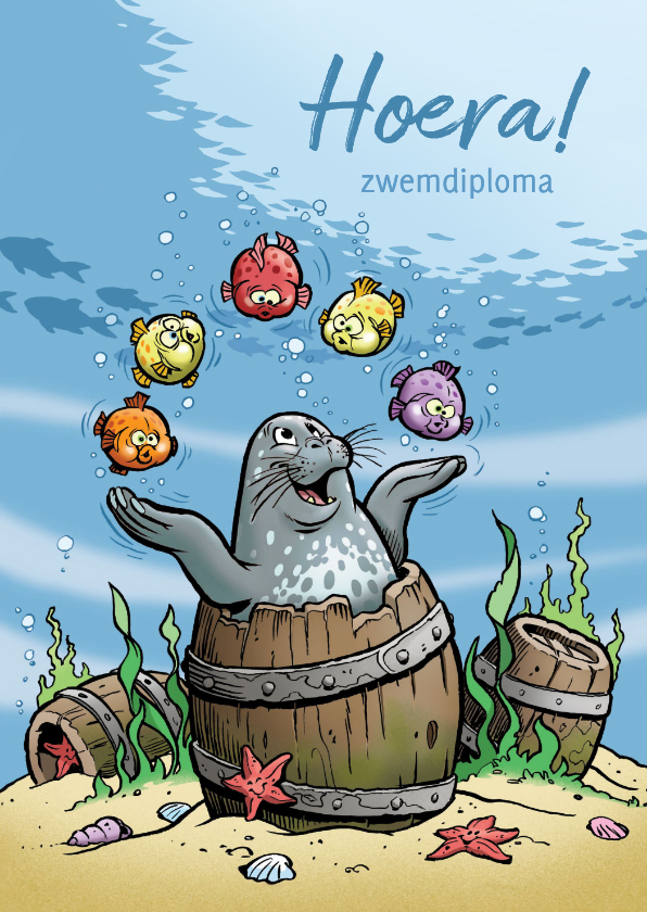 Geslaagd kaarten - Geslaagd zwemdiploma zeehond
