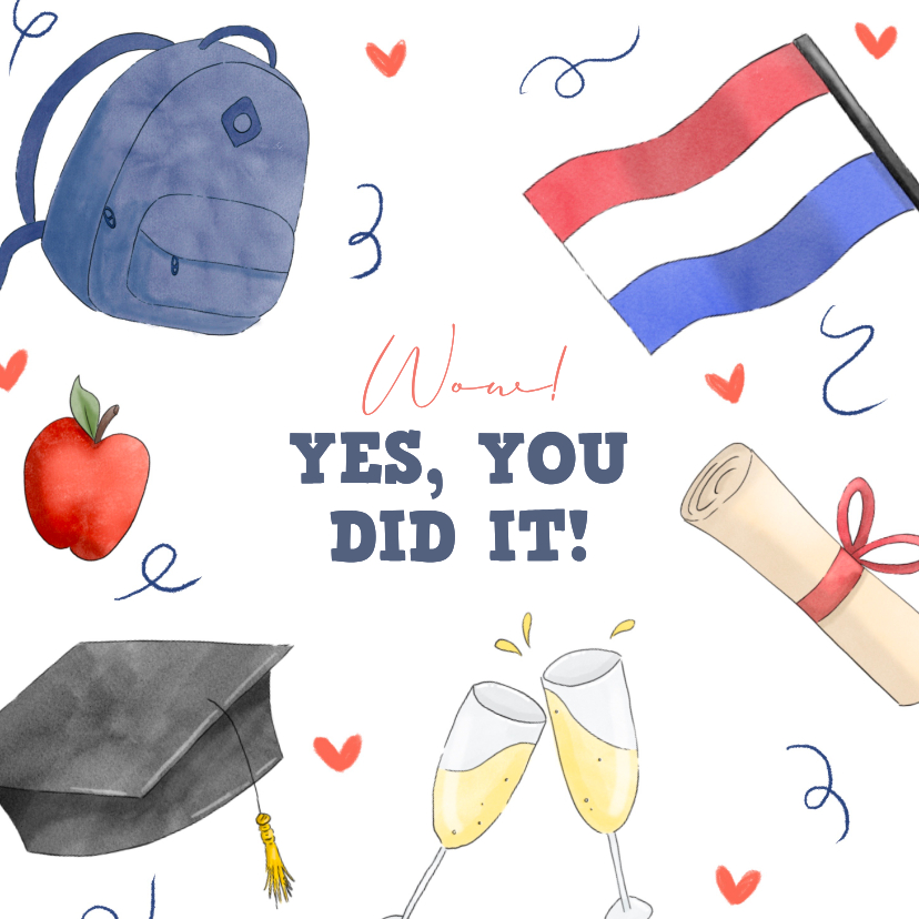 Geslaagdkaart met vrolijke illustraties - Geslaagd kaarten Geslaagd kaarten - Geslaagdkaart met vrolijke illustraties