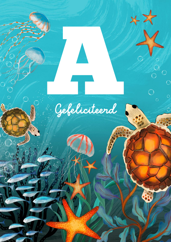 Geslaagdkaart voor zwemdiploma A met zeedieren - Geslaagd kaarten Geslaagd kaarten - Geslaagdkaart voor zwemdiploma A met zeedieren