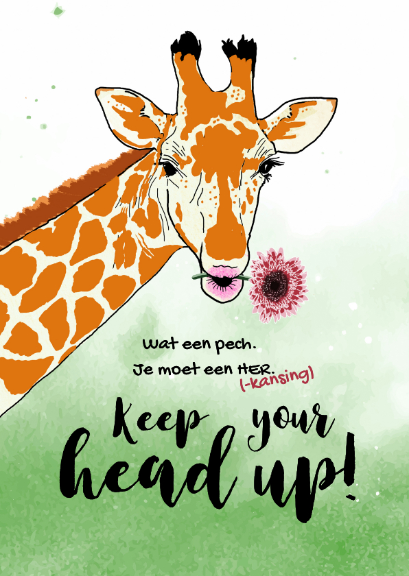Herexamen of gezakt-kaart met giraffe - Geslaagd kaarten Geslaagd kaarten - Herexamen of gezakt-kaart met giraffe