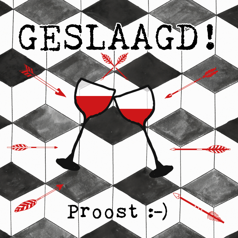 Hippe geslaagd kaart met twee glazen wijn en zwarte ruit - Geslaagd kaarten Geslaagd kaarten - Hippe geslaagd kaart met twee glazen wijn en zwarte ruit