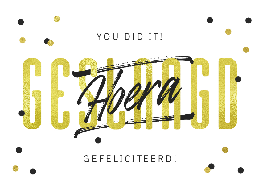 Hoera geslaagd kaart goud, zwart confetti - Geslaagd kaarten Geslaagd kaarten - Hoera geslaagd kaart goud, zwart confetti