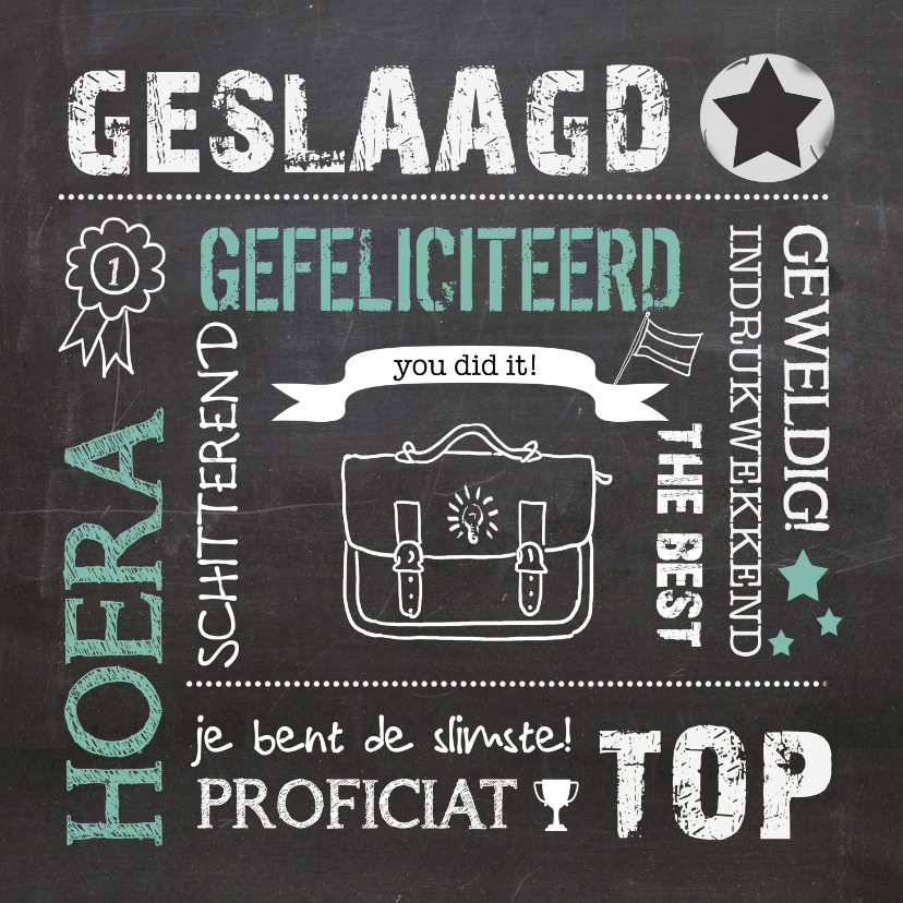 Krijtbord schooltas blauw - Geslaagd kaarten Geslaagd kaarten - Krijtbord schooltas blauw