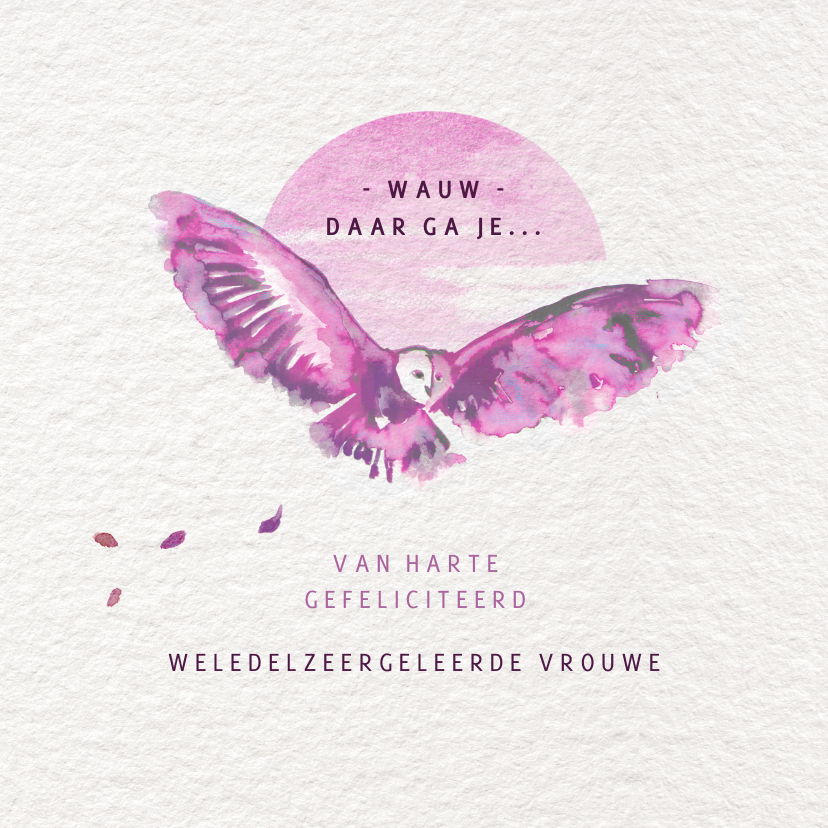 Geslaagd kaarten - PhD felicitatie voor doctor met illustratie uil - vrouw