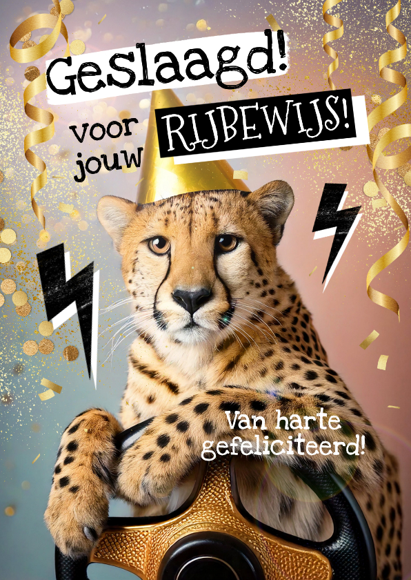 Stoere geslaagd kaart cheetah grappig goud serpentines - Geslaagd kaarten Geslaagd kaarten - Stoere geslaagd kaart cheetah grappig goud serpentines