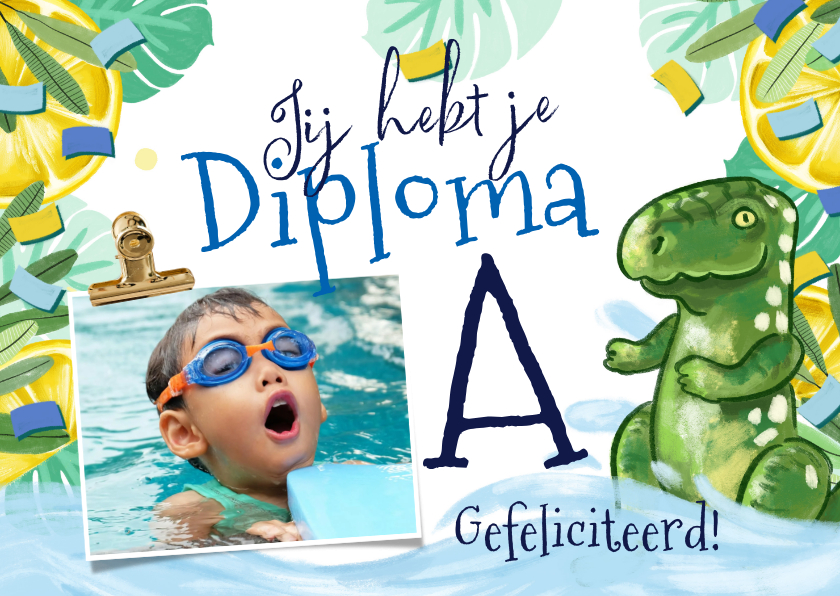 Geslaagd kaarten - Trendy geslaagd kaart diploma tropisch dino foto