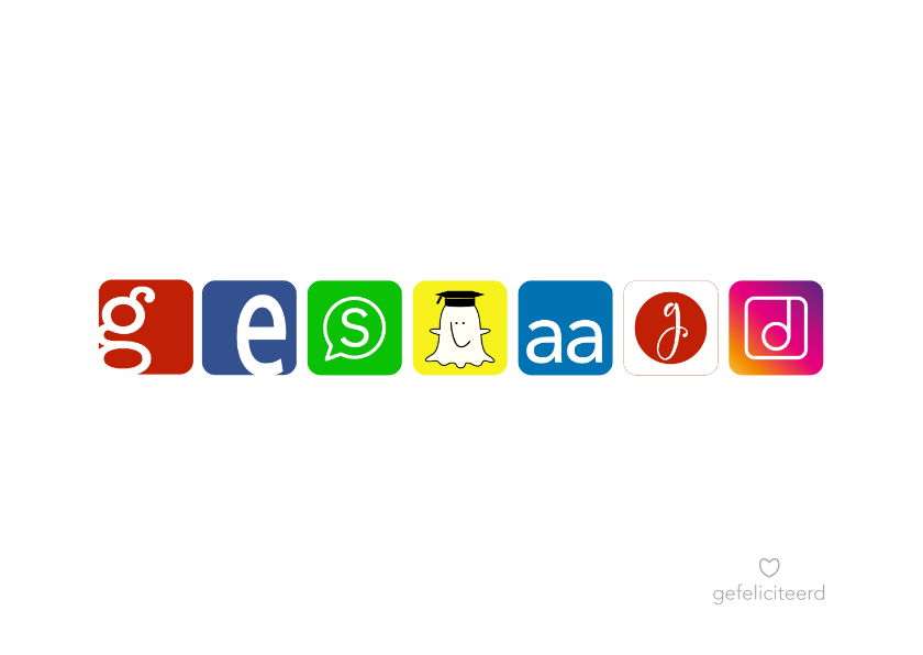 Trendy geslaagd kaart met app icoontjes - Geslaagd kaarten Geslaagd kaarten - Trendy geslaagd kaart met app icoontjes