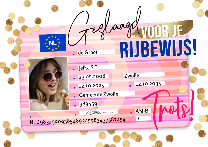 Trendy geslaagd kaart rijbewijs confetti goud - Geslaagd kaarten Geslaagd kaarten - Trendy geslaagd kaart rijbewijs confetti goud