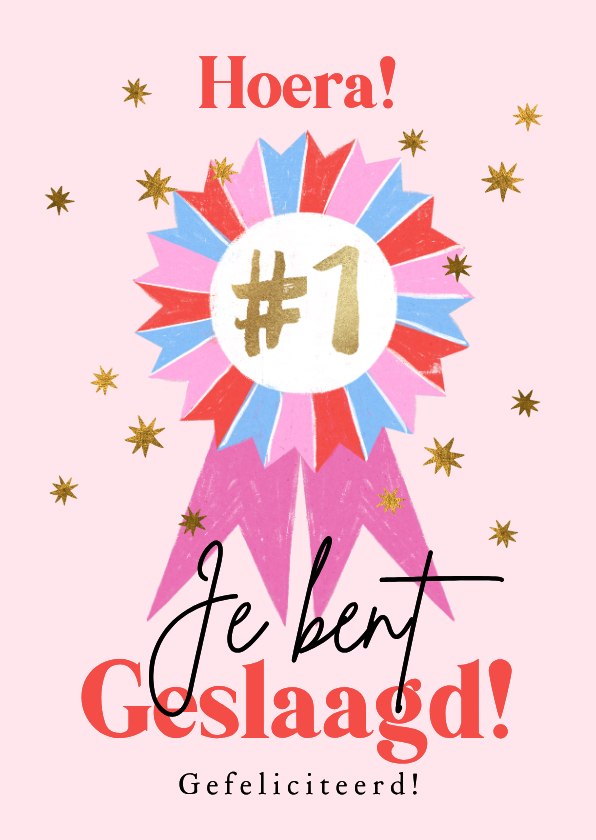 Geslaagd kaarten - Trendy geslaagd kaart schooldiploma vaandel 1 goud