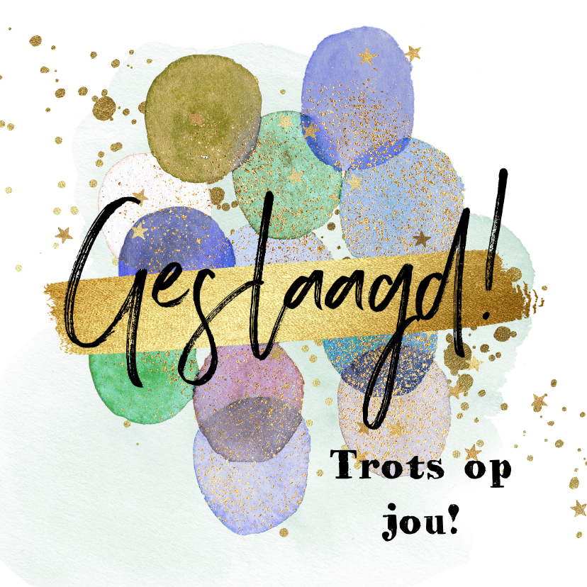 Geslaagd kaarten - Trendy geslaagd kaart trots op jou watercolor ballonnen goud