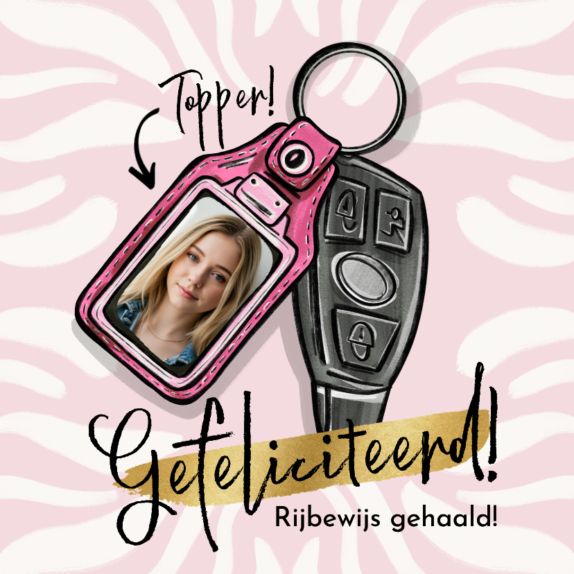 Geslaagd kaarten - Trendy geslaagdkaart rijbewijs illustratie sleutelhanger