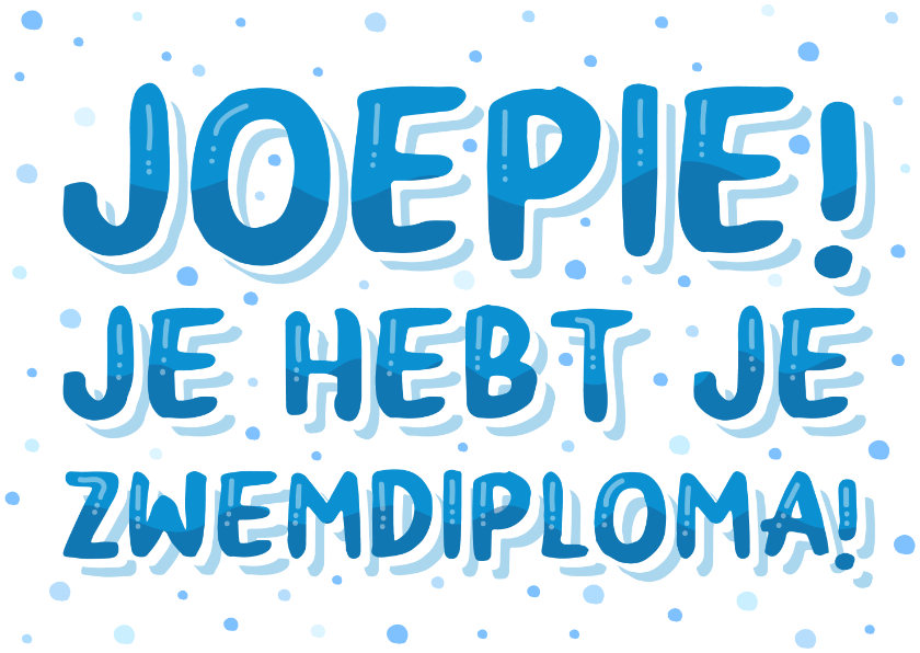 Geslaagd kaarten - Zwemdiploma kaartje blauwe letters met bellen