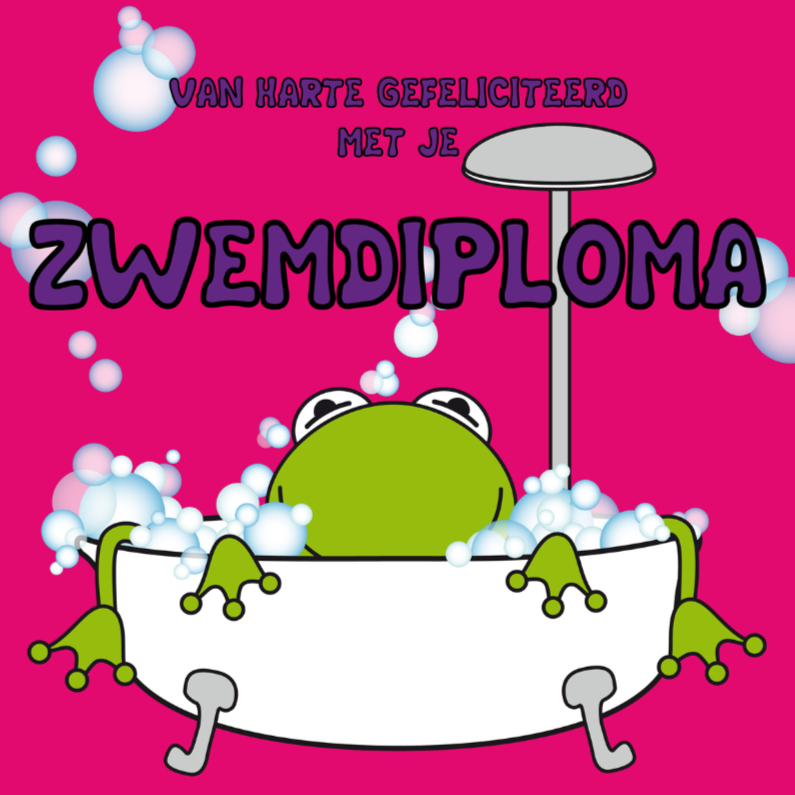 Zwemdiploma met kikkertje voor meisjes - Geslaagd kaarten Geslaagd kaarten - Zwemdiploma met kikkertje voor meisjes