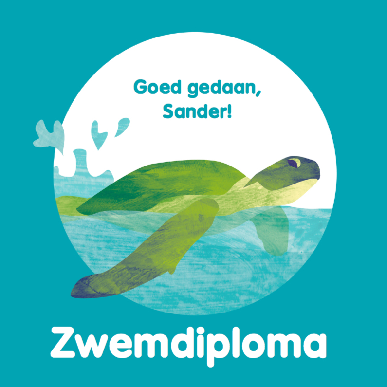 Geslaagd kaarten - Zwemdiploma schildpad in de zee