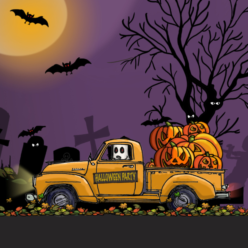 Halloween vrachtwagen geel - Halloween kaarten Halloween kaarten - Halloween vrachtwagen geel