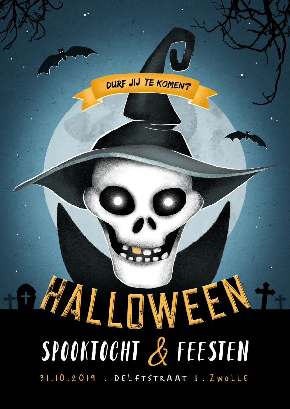 Halloweenfeest uitnodiging scary maan skelet - Halloween kaarten Halloween kaarten - Halloweenfeest uitnodiging scary maan skelet