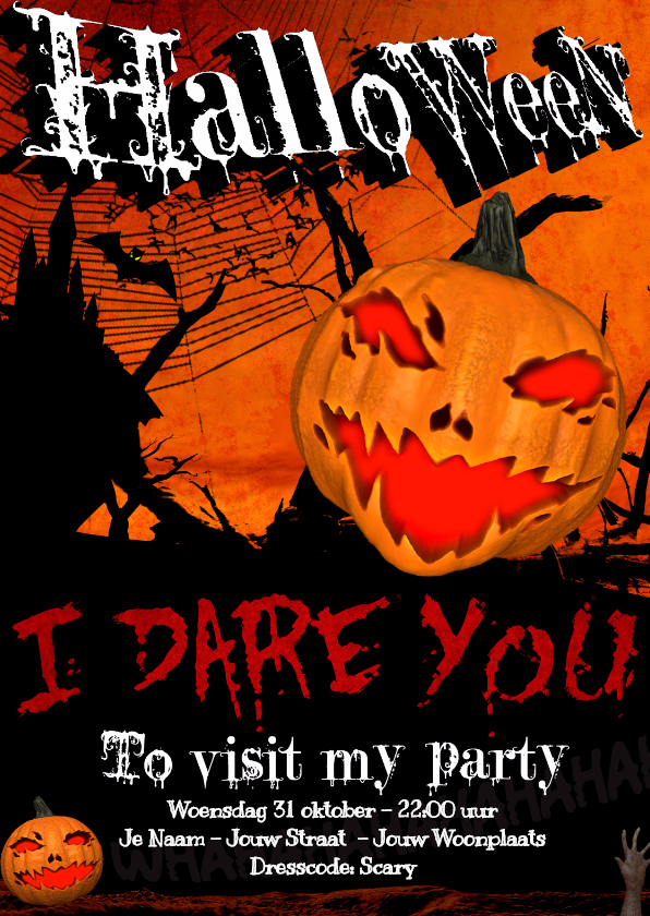 I DARE YOU to visit my Halloween party - Halloween kaarten Halloween kaarten - I DARE YOU to visit my Halloween party