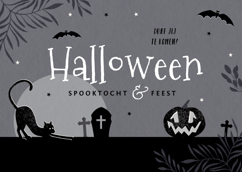 Uitnodiging halloweenfeest spooktocht donker pompoen kat - Halloween kaarten Halloween kaarten - Uitnodiging halloweenfeest spooktocht donker pompoen kat