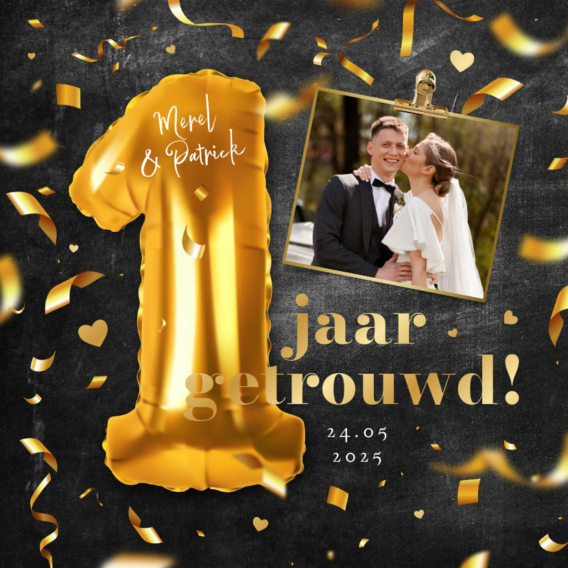 1 jaar getrouwd uitnodiging jubileum ballonnen confetti - Jubileumkaarten Jubileumkaarten - 1 jaar getrouwd uitnodiging jubileum ballonnen confetti