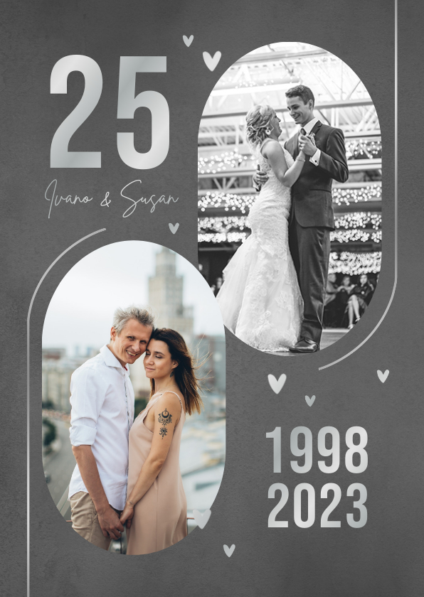 Jubileumkaarten - 25 jaar jubileumfeest zilver huwelijk hartjes uitnodiging