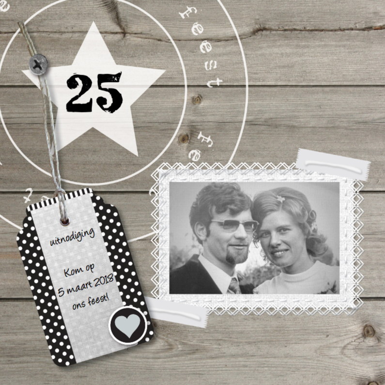 25 jarig foto huwelijksjubileum hout design - Jubileumkaarten Jubileumkaarten - 25 jarig foto huwelijksjubileum hout design