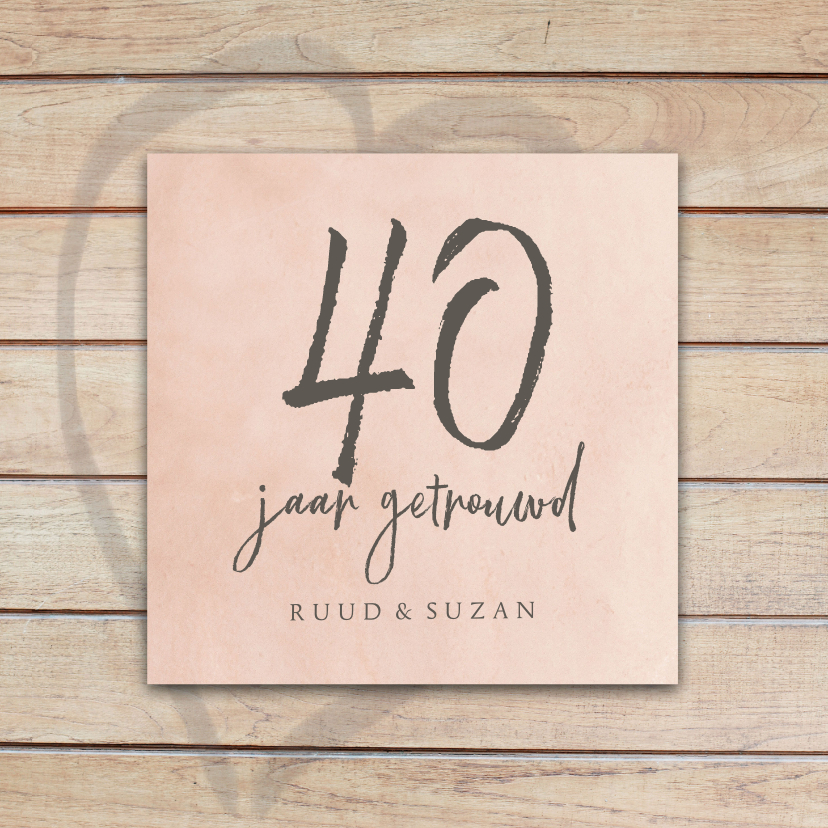 Jubileumkaarten - 40 jarige jubileum uitnodigingskaart hout en roze watercolor