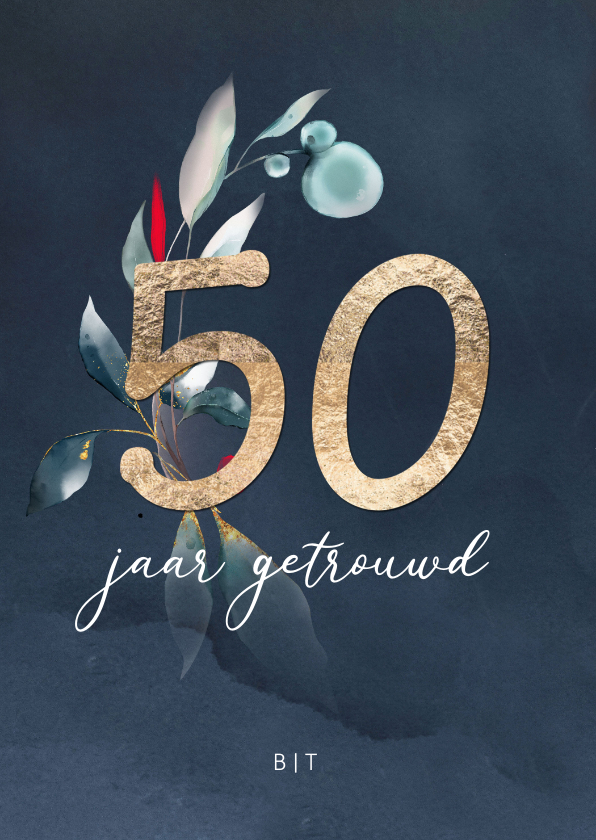 Jubileumkaarten - 50 jaar huwelijksjubileum uitnodiging goudlook