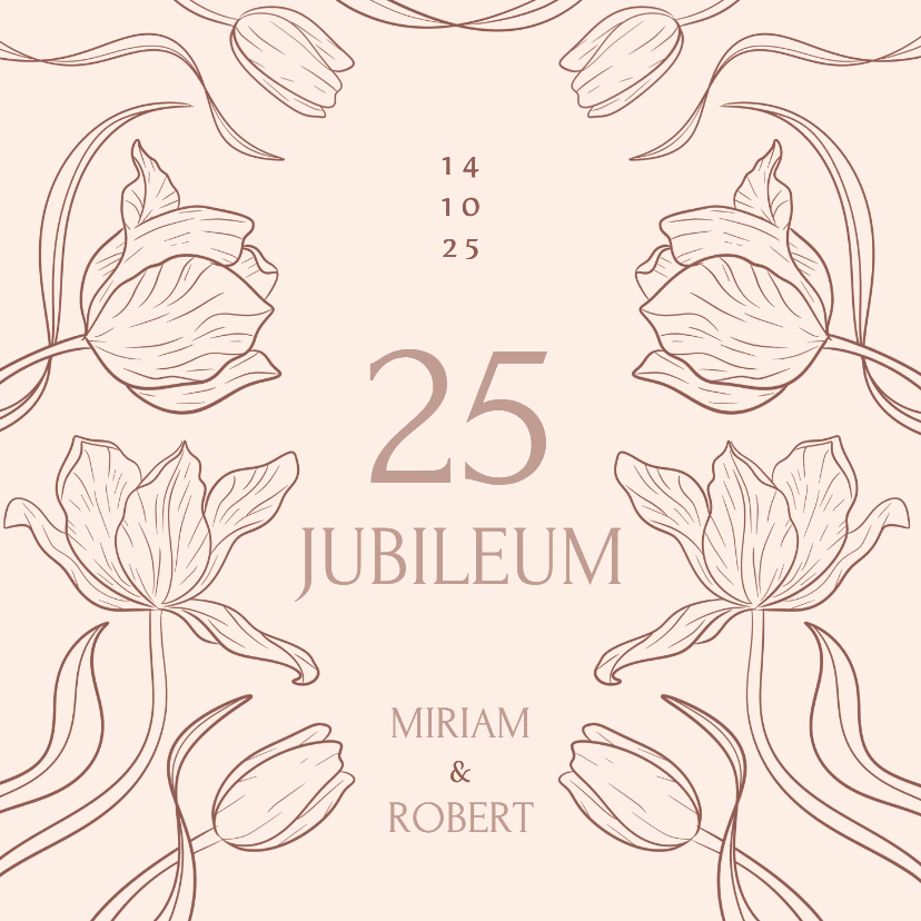 Beige jubileumkaart met vintage bloemen illustratie - Jubileumkaarten Jubileumkaarten - Beige jubileumkaart met vintage bloemen illustratie