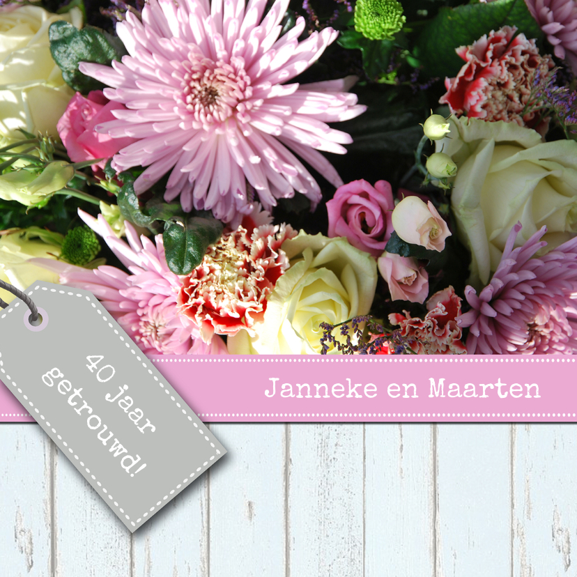 Bloemenroze met labels - Jubileumkaarten Jubileumkaarten - Bloemenroze met labels