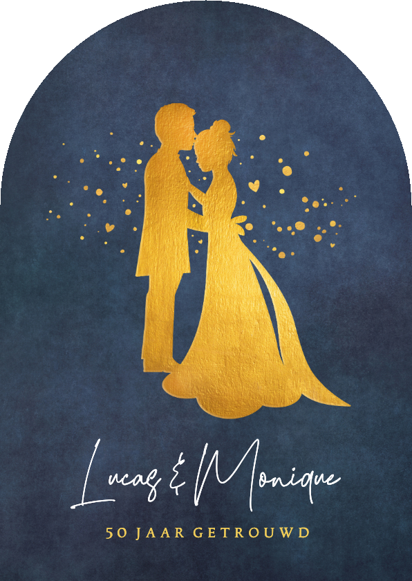 Jubileumkaarten - Boogvormige uitnodiging huwelijksjubileum gouden silhouet