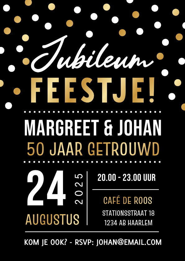 Feestelijke uitnodigingskaart jubileum feest met confetti - Jubileumkaarten Jubileumkaarten - Feestelijke uitnodigingskaart jubileum feest met confetti