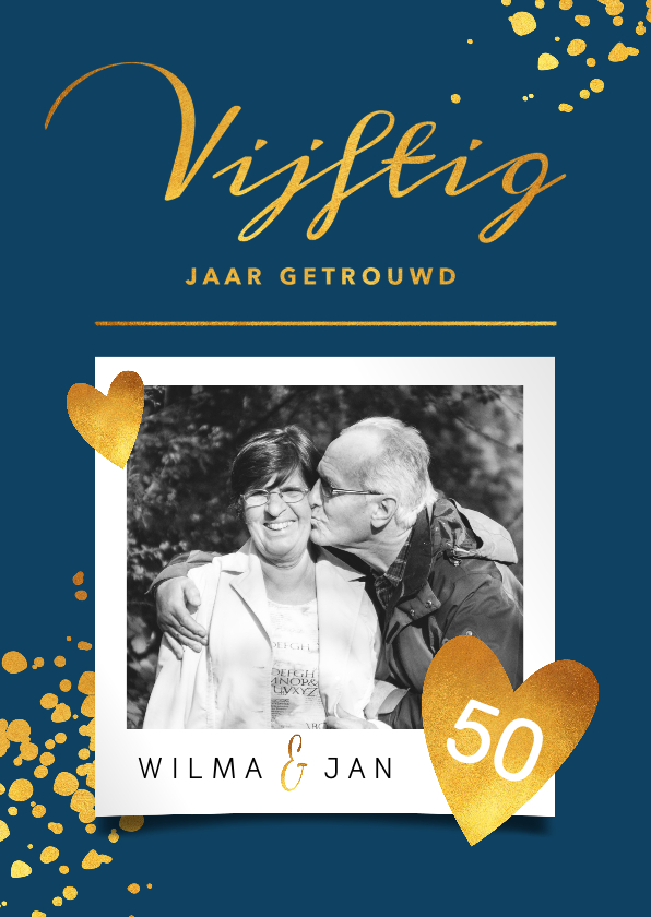 Jubileumkaarten - Goudlook stijlvolle jubileumkaart 50 jaar met foto  