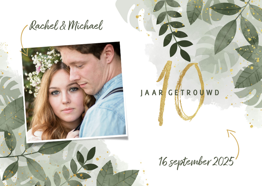 Hippe uitnodiging jubileum 10 jaar met planten en waterverf - Jubileumkaarten Jubileumkaarten - Hippe uitnodiging jubileum 10 jaar met planten en waterverf