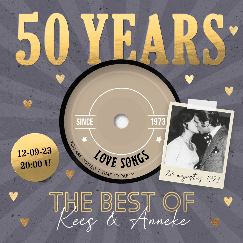 Jubileumkaarten - Hippe uitnodiging LP huwelijk jubileum 50 jaar