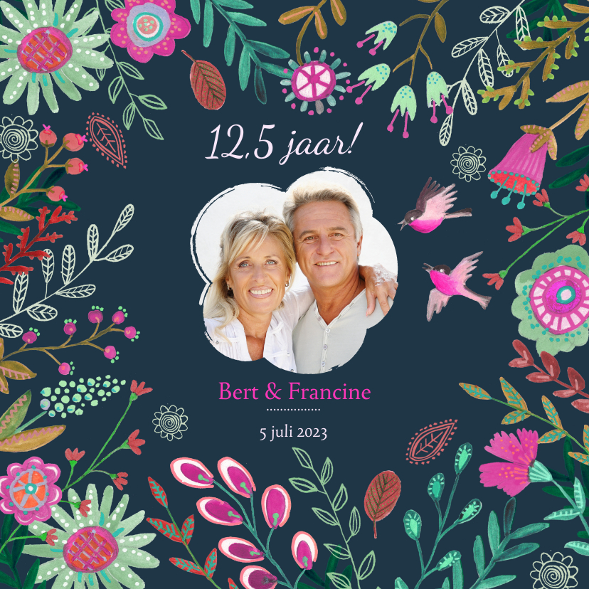 Jubileumkaarten - Huwelijks jubileum 12,5 jaar bloemen