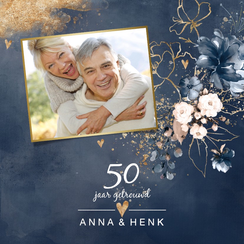 Huwelijksjubileum 50 uitnodiging aquarel bloemen - Jubileumkaarten Jubileumkaarten - Huwelijksjubileum 50 uitnodiging aquarel bloemen