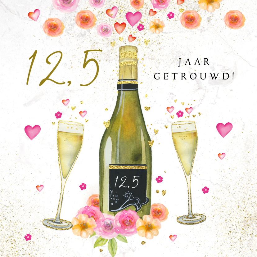 Jubileumkaarten - Huwelijksjubileum champagne bloemen