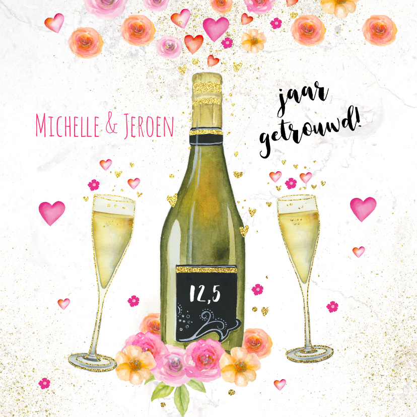 Jubileumkaarten - Huwelijksjubileum champagne bloemen